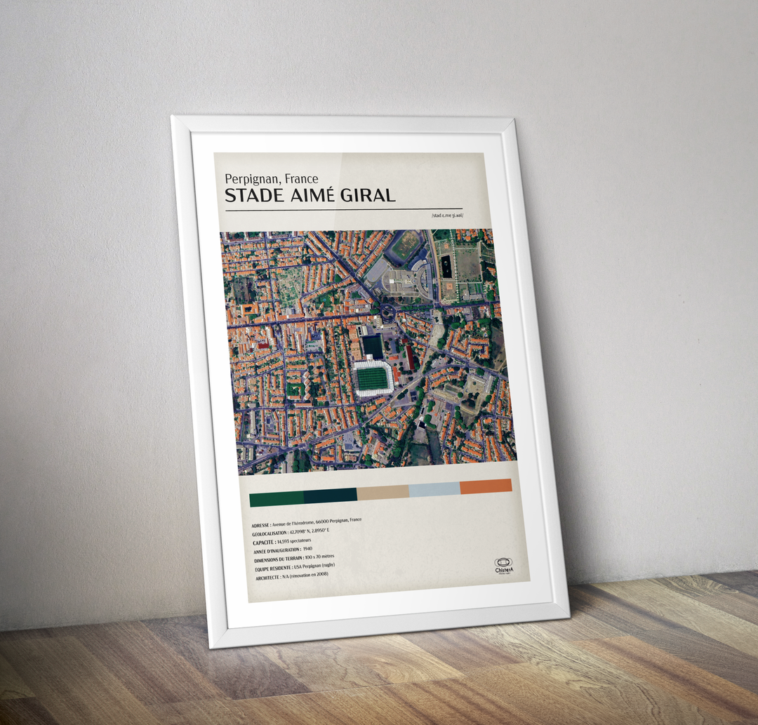 Affiche stade Aimé Giral vue aérienne I Affiche USAP rugby Perpignan