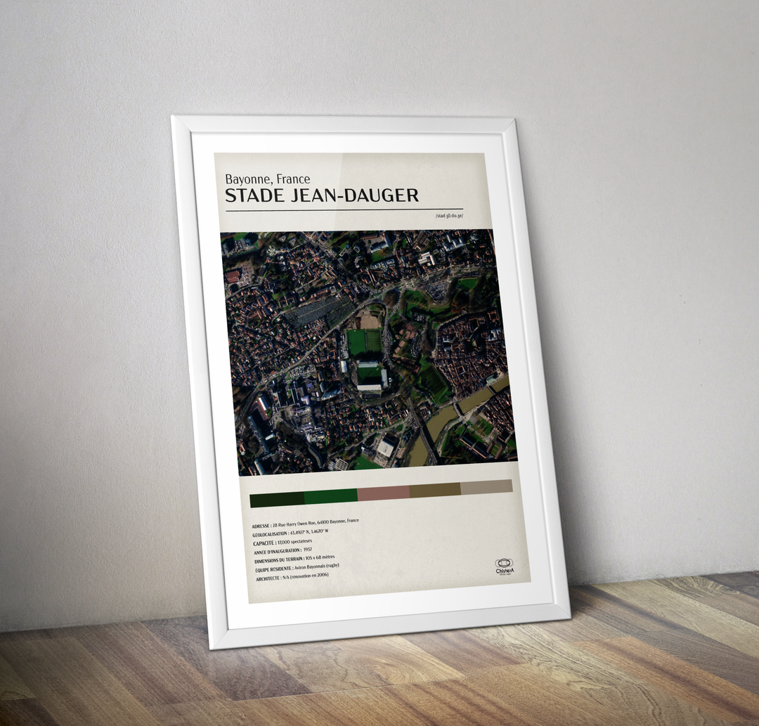 Affiche stade Jean Daugé vue aérienne I Affiche avirons Bayonnais