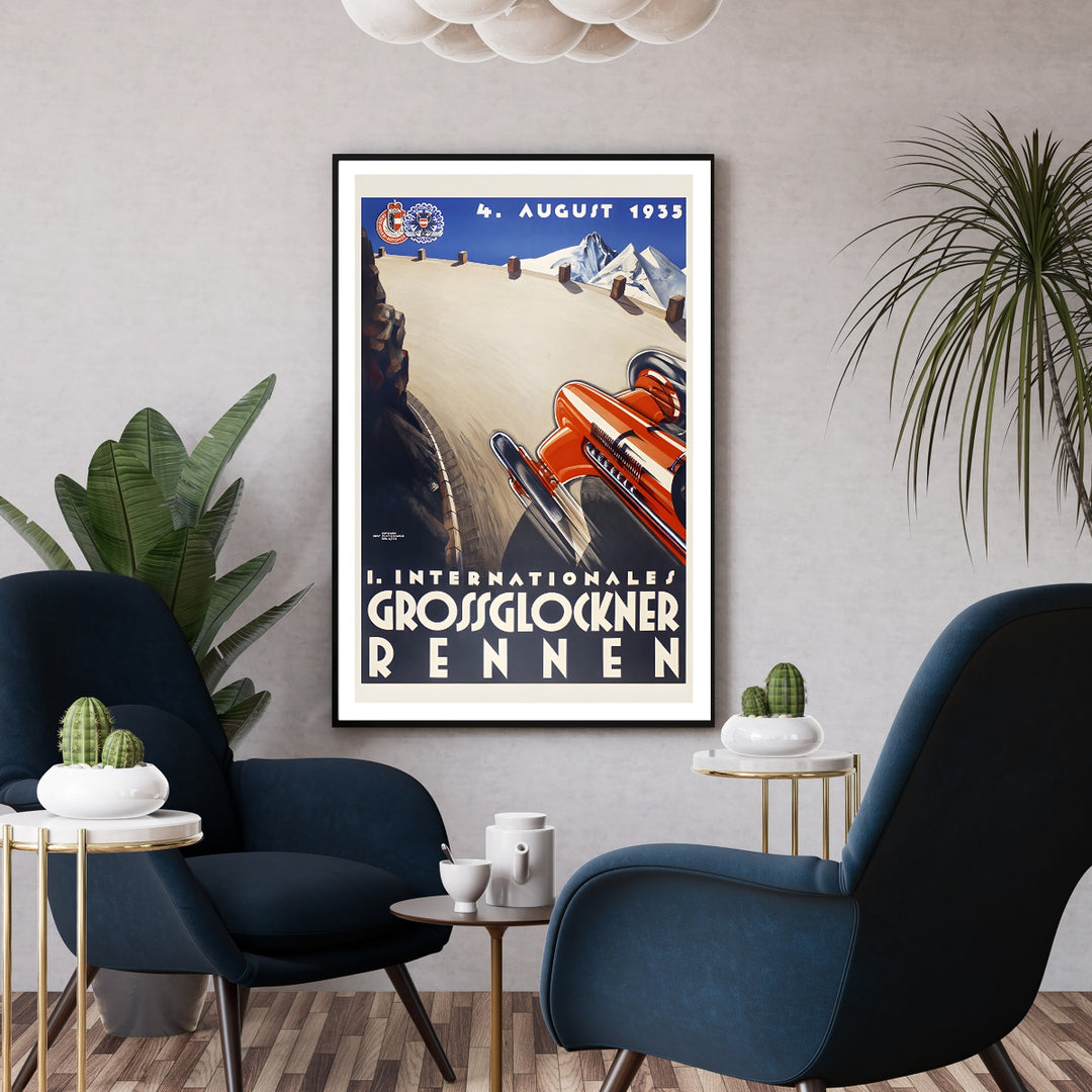 Affiche course automobile vintage GROSSGLOCKNER RENNEN I Affiche auto vintage 1935