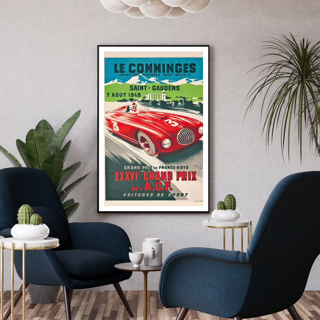 Affiche grand pris Le Comminges 1949 I Affiche voitures de sport I Affiche Chistera