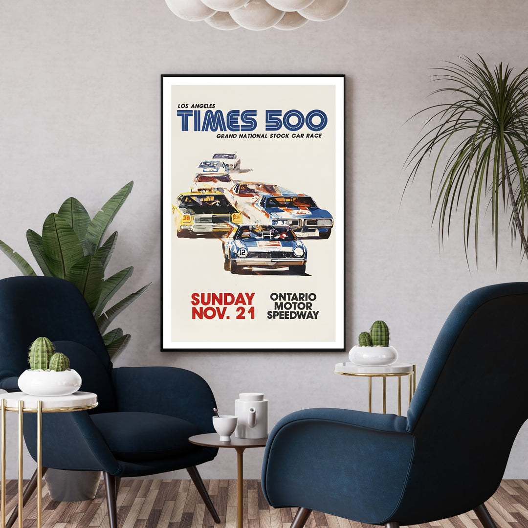 Affiche TIMES 500 Los Angeles stock car I Affiche car race Ontario motor speedway