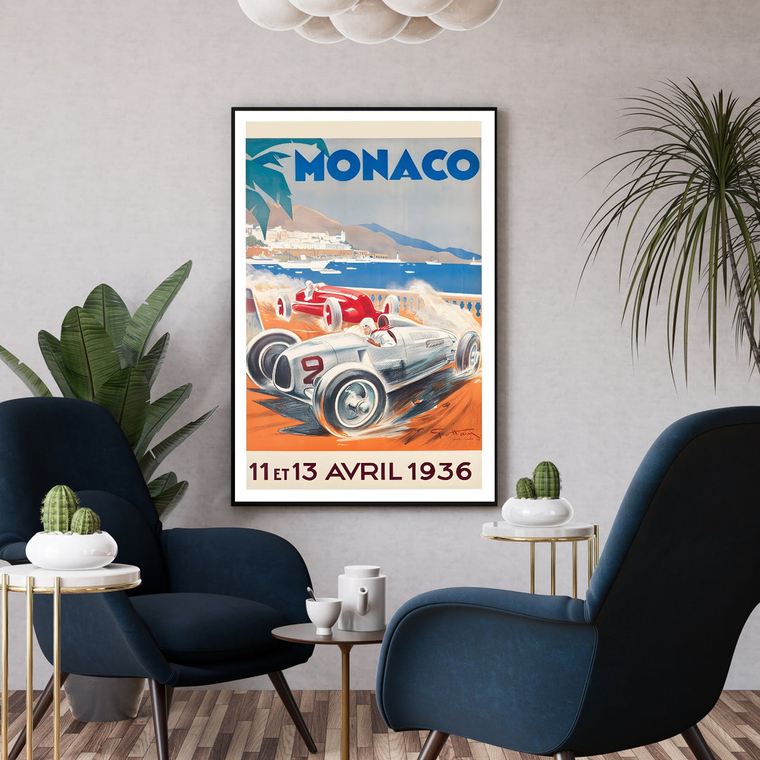 Affiche course Monaco 1936 I Affiche vintage course automobile
