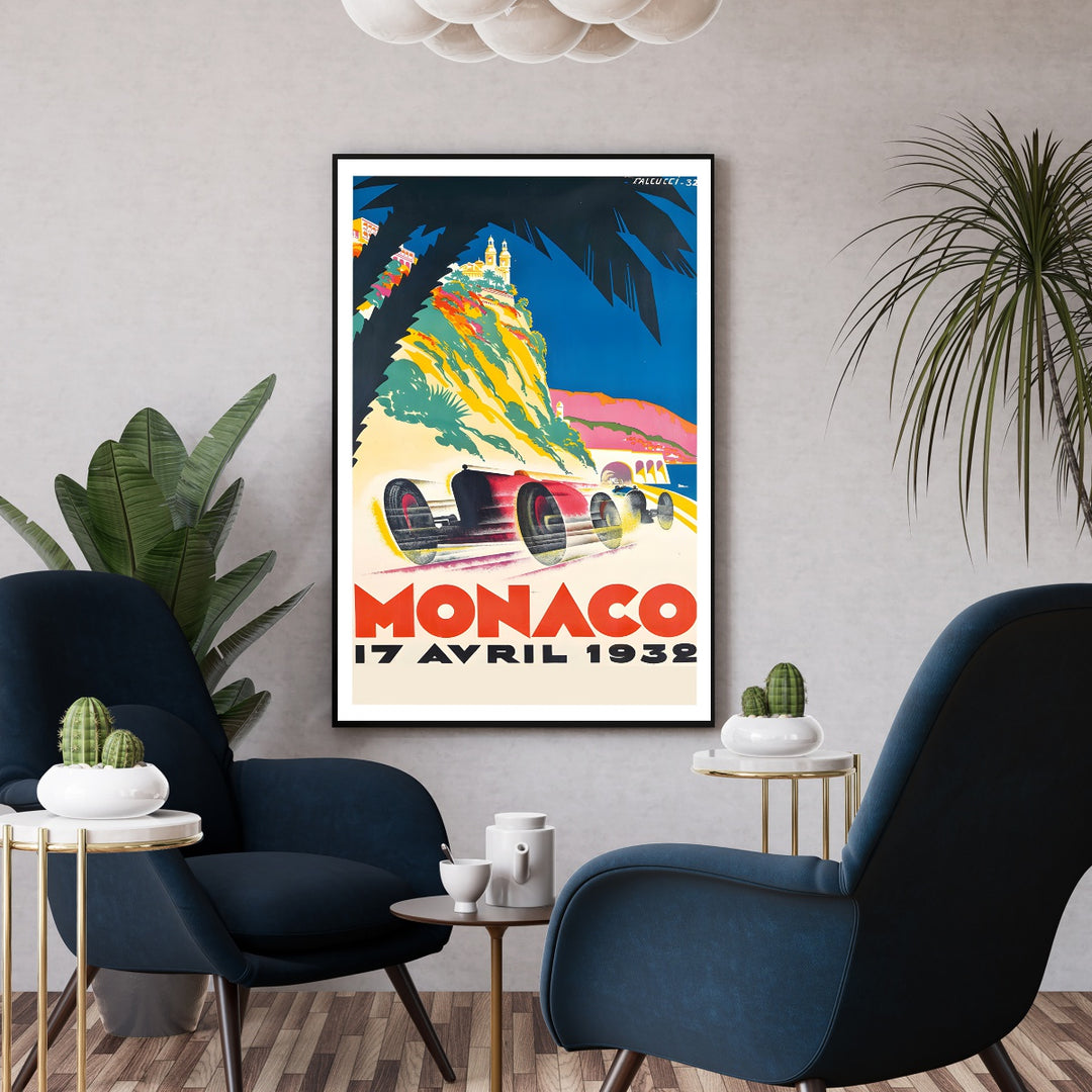Affiche Monaco 17 avril 1932 I Affiche grand prix course automobile