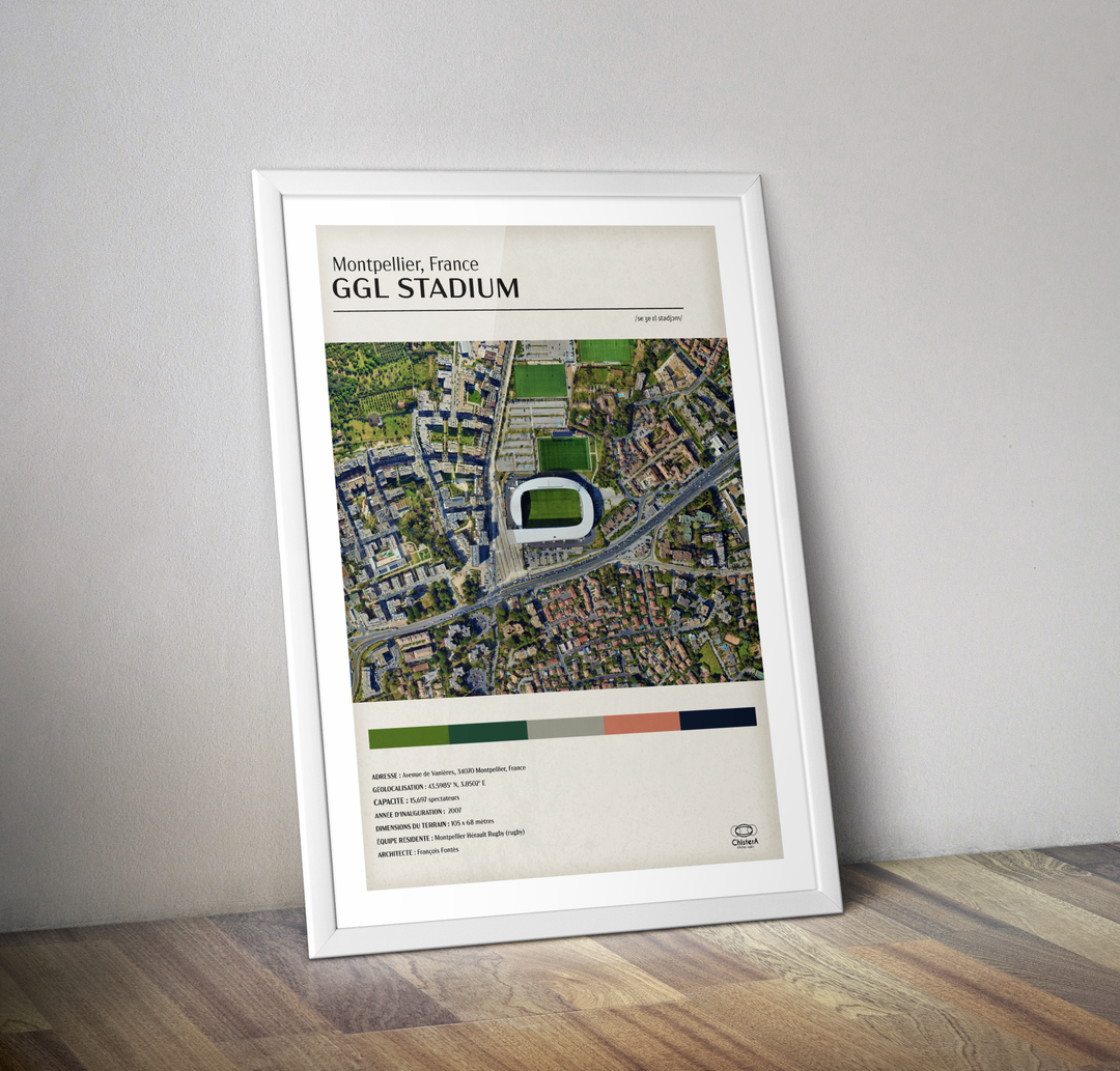 Affiche GGL Stadium vue du aérienne I Affiche stade de rugby Montpellier