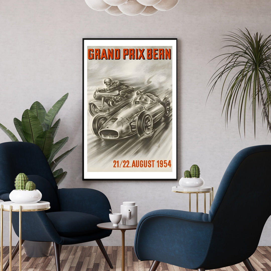 Affiche grand prix Bern 1954 I Affiche vintage auto moto I Affiche chistera