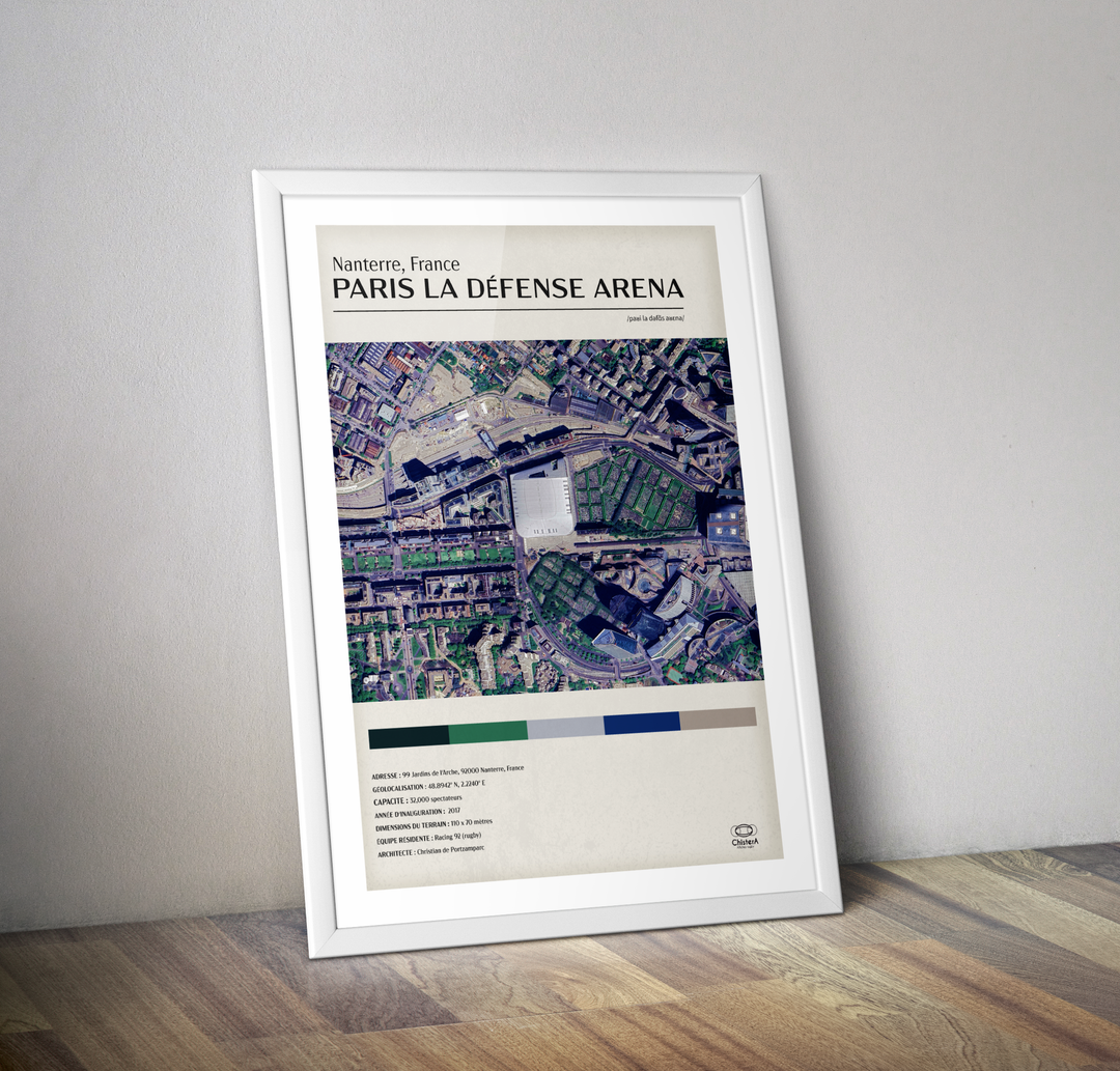 Affiche Paris la défense Aréna vue aérienne I Affiche Racing 92 I Affiche rugby
