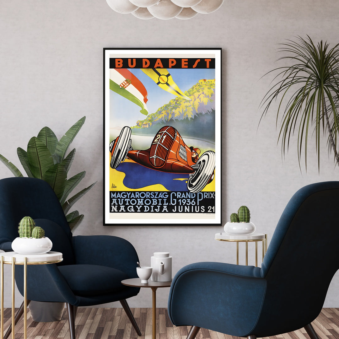 Affiche grand prix de Budapest 1936 I Affiche auto moto I Affiche chistera