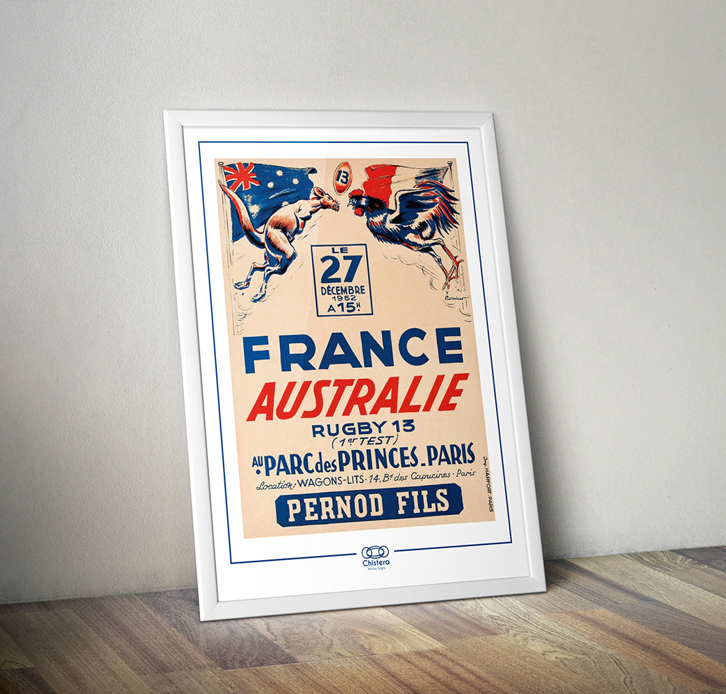 Affiche match rugby France Australie 1952 I Affiche vintage I Affiche retro