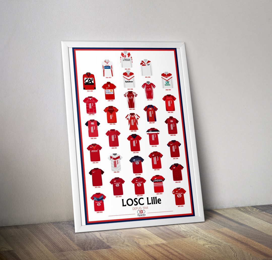 Affiche maillots LOSC LILLE de 1944 à 2025
