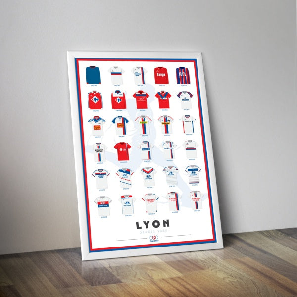 Affiche maillots foot Lyon I Affiche de foot OL I Poster jersey