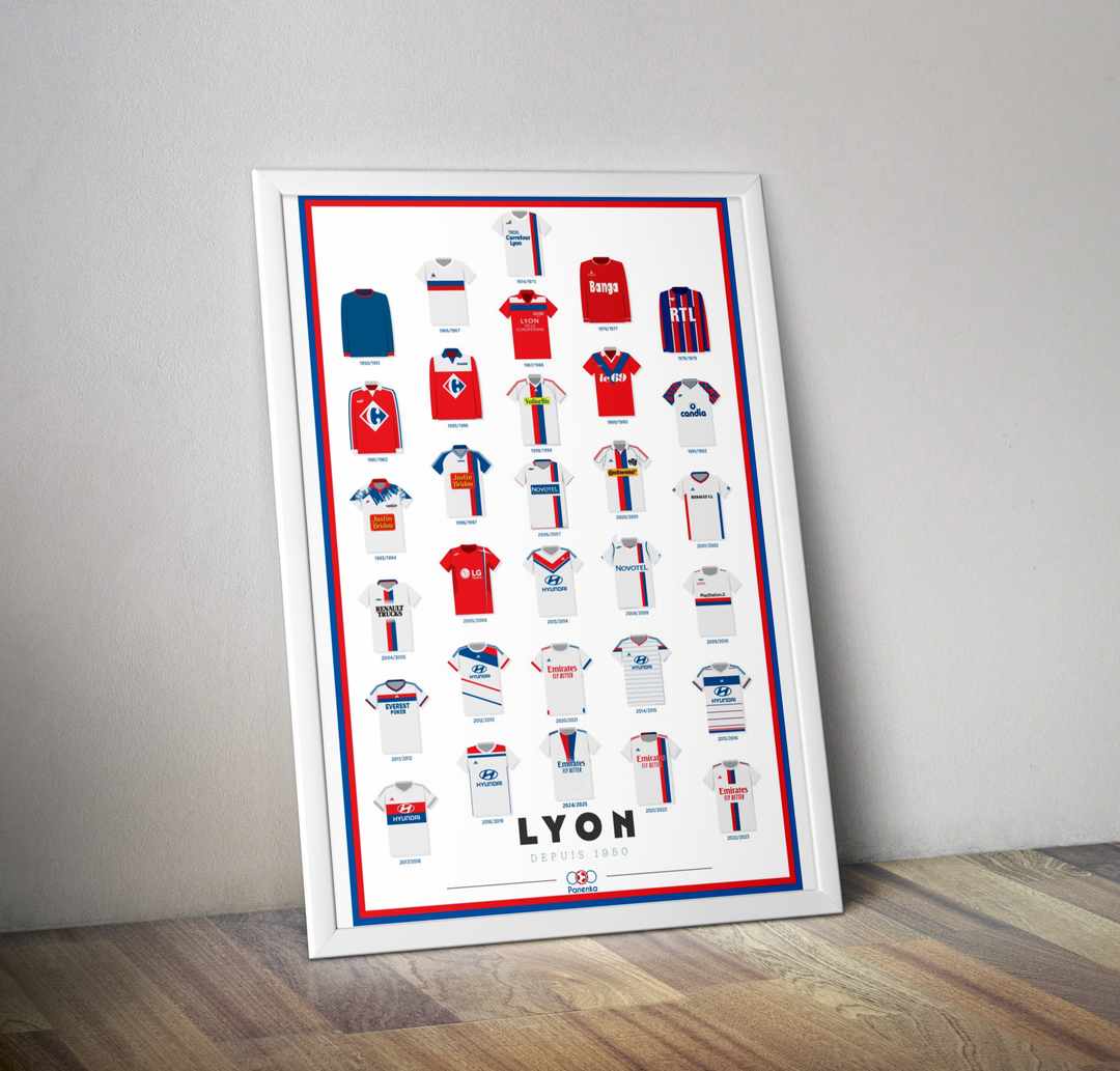 Maillots football Lyon OL saison 2024 2025 I Affiche maillots Olympique Lyonnais