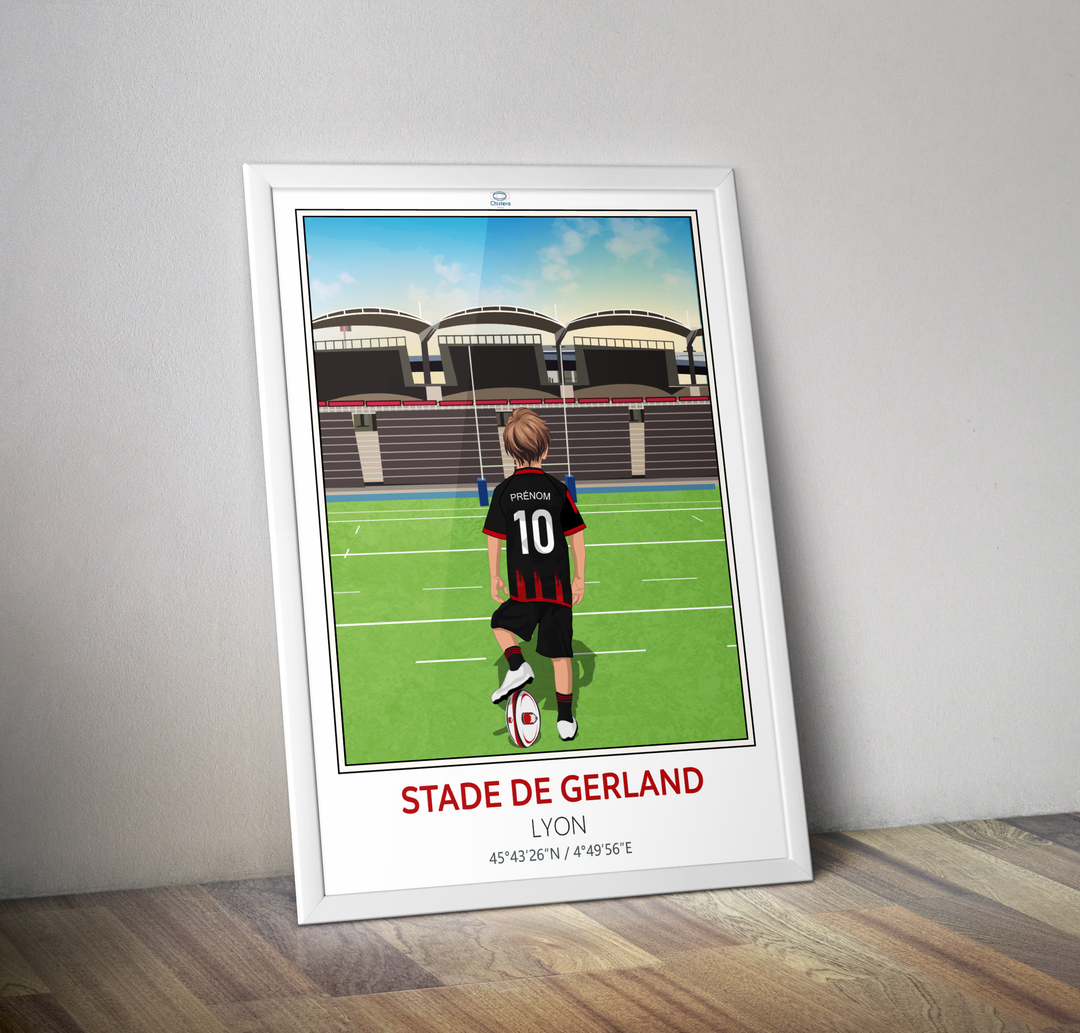 Affiche Gerland LOU RUGBY enfant personnalisable - Affiche rugby
