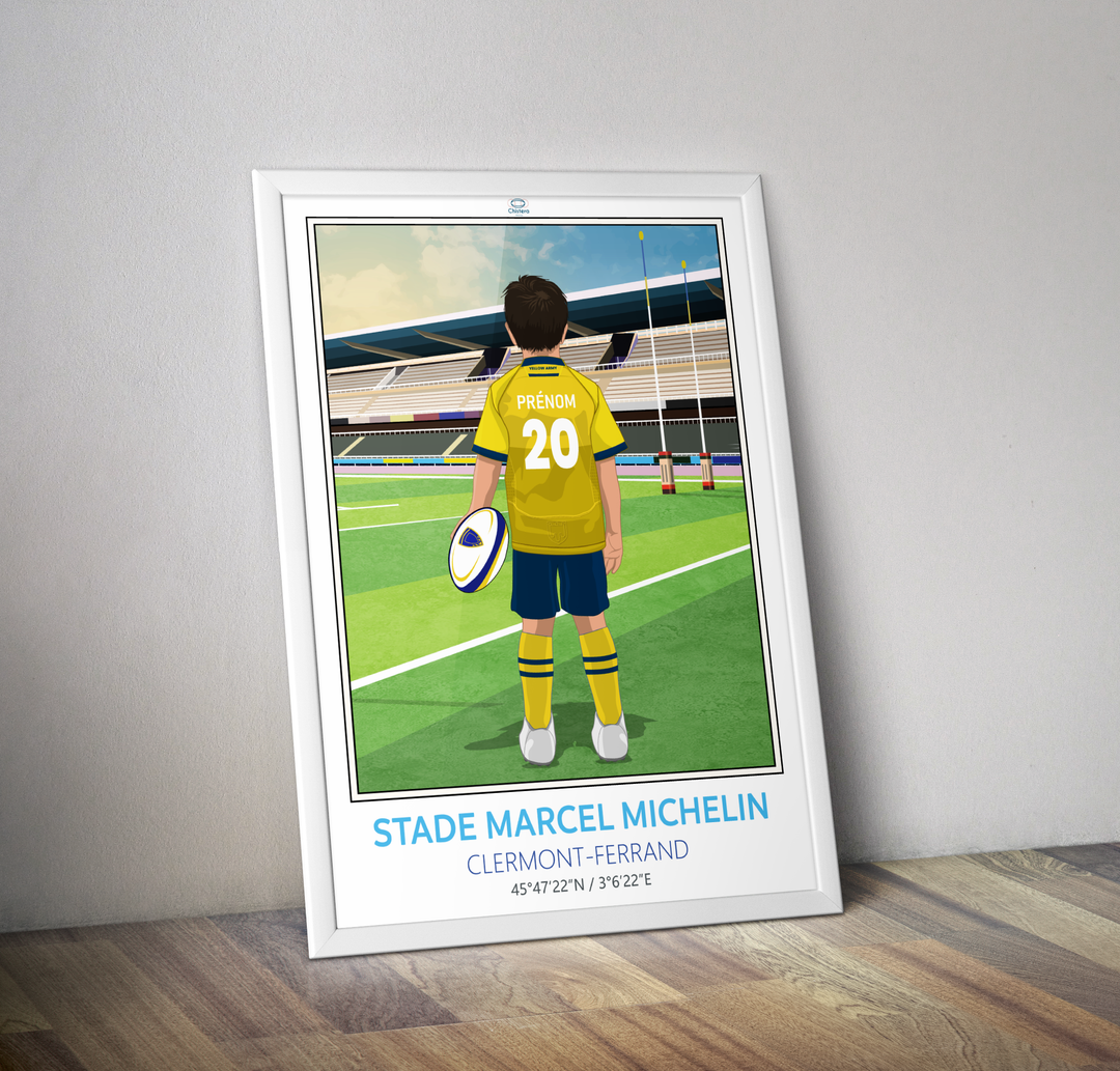 Affiche rugby enfant personnalisable stade Marcel MICHELIN Clermont