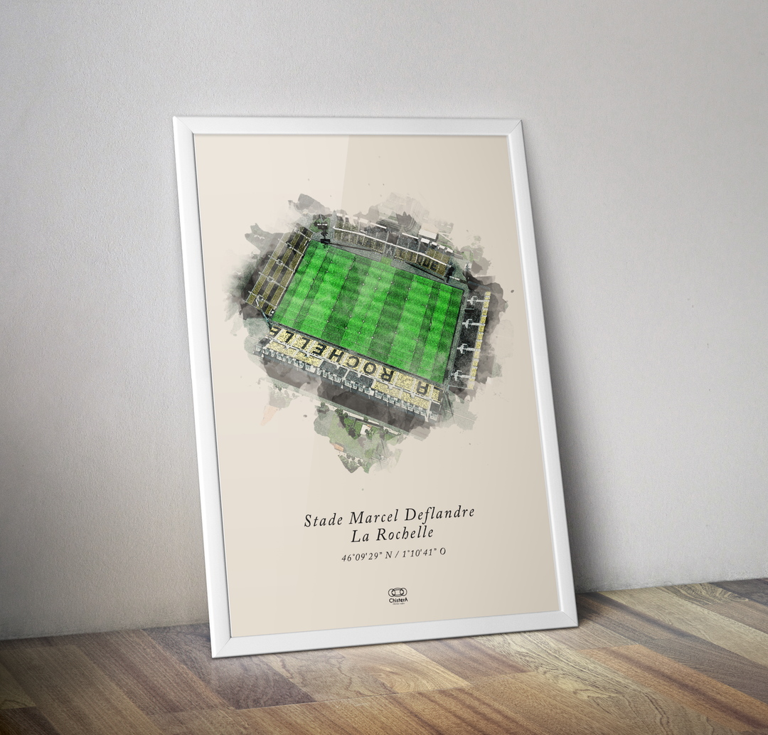 Aquarelle stade Marcel Deflandre rugby La rochelle - Affiche stade Rochelais