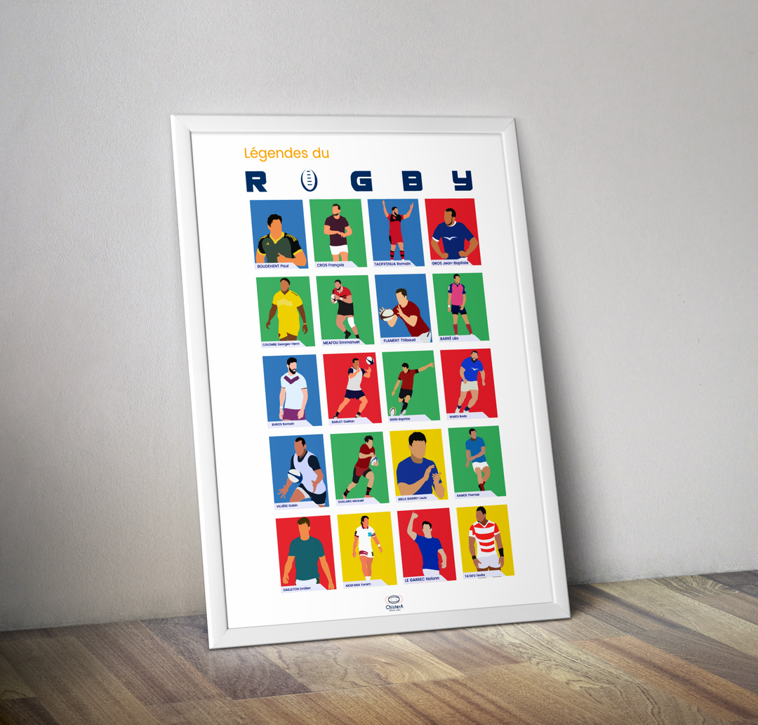 Affiche rugby vignettes POP ART légendes du rugby français