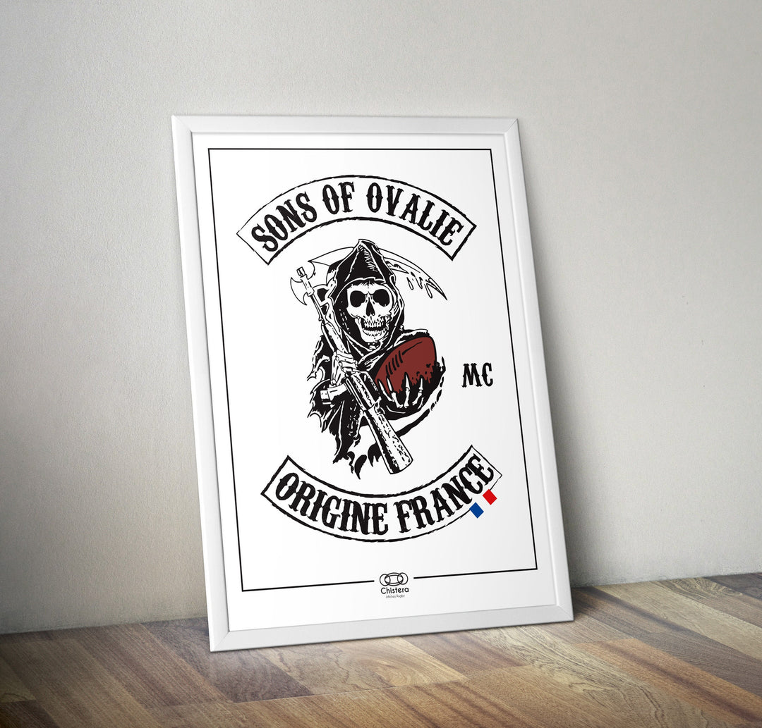 Affiche Sons of Ovalie blanc I Sons of Anarchy I Publicité rugby I Ballon ovale