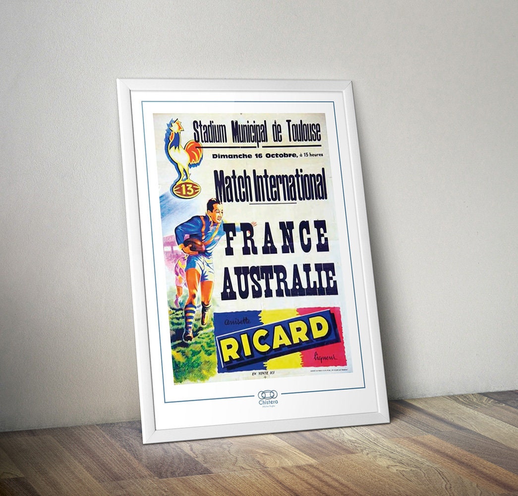 Affiche match rugby I rugby I Affiche pub I Publicité retro I Affiche Ricard