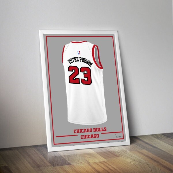 Affiche maillot Chicago Bulls blanc personnalisable I Affiche basket