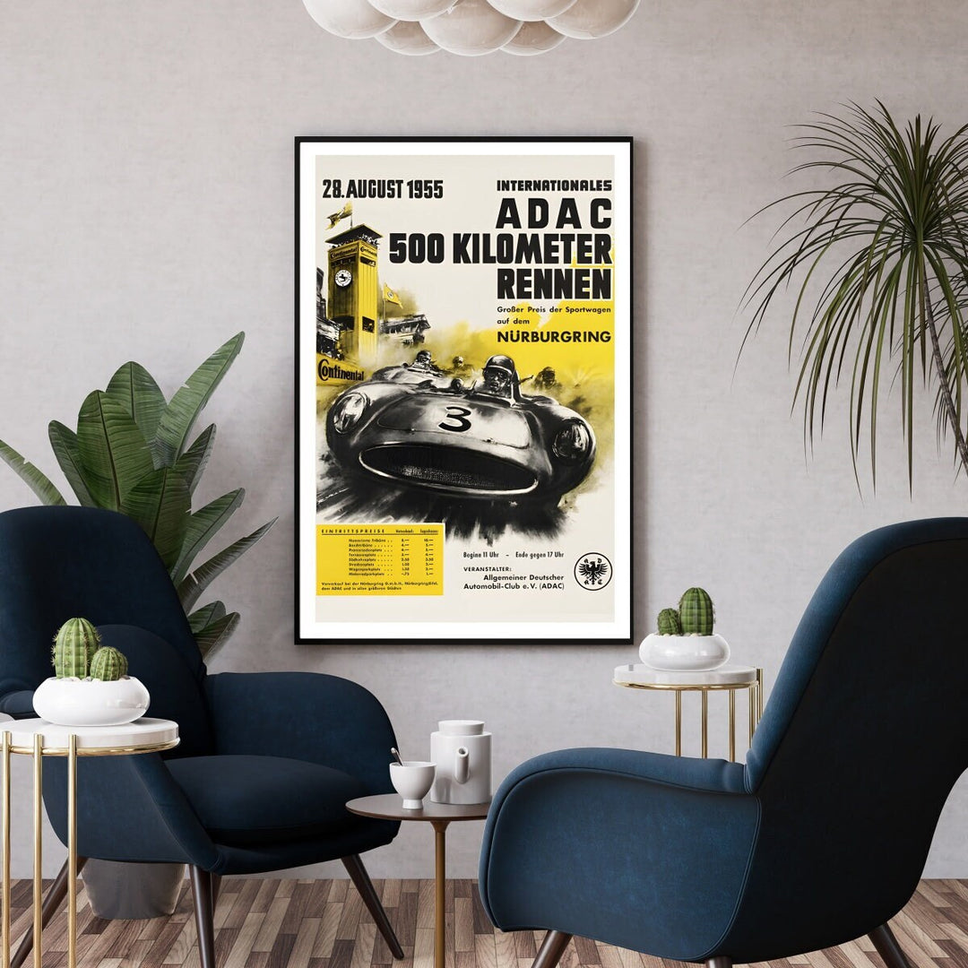 Affiche 500 kilometres Nurburgring I Course voiture I Affiche rétro