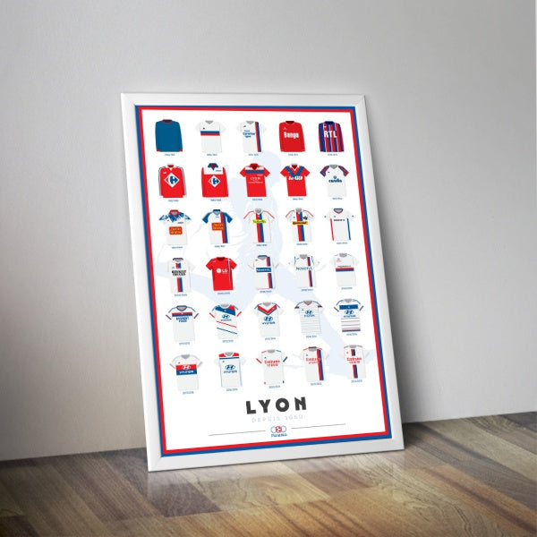 Affiche maillots foot Lyon I Affiche de foot I Poster jersey