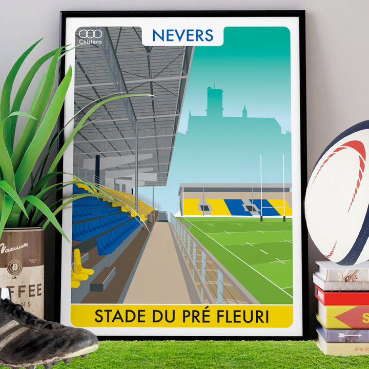 Affiche stade de rugby Nevers I Affiche rugby I Pré fleuris