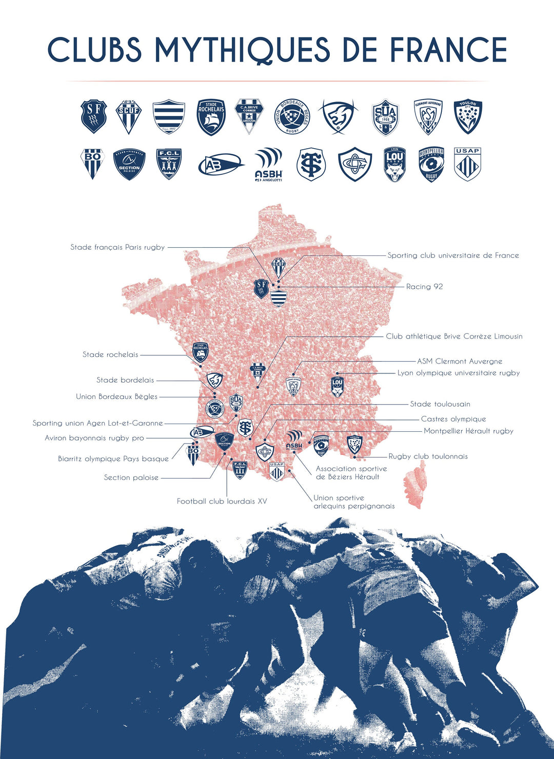Affiche rugby clubs mythiques de France - top 14 - Rugby championnat