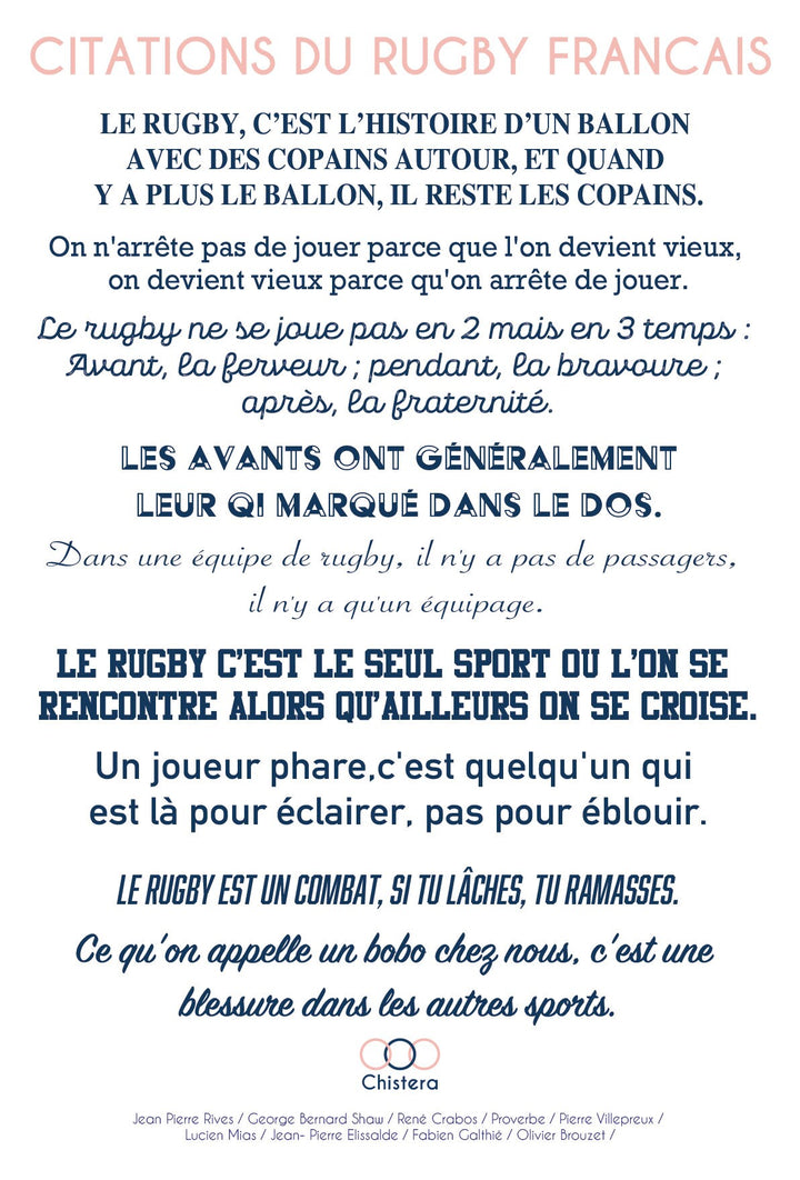 Affiche citations du rugby français - Phrases rugby - Affiche drôle