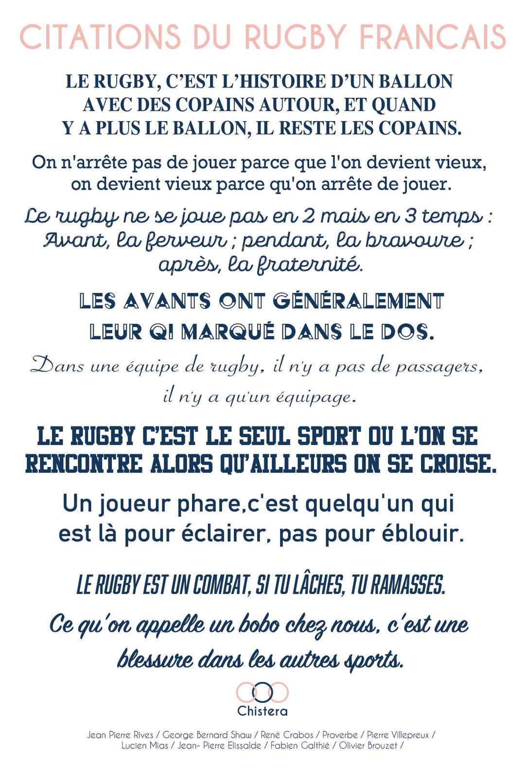 Affiche citations du rugby français I Phrases rugby I Affiche drôle