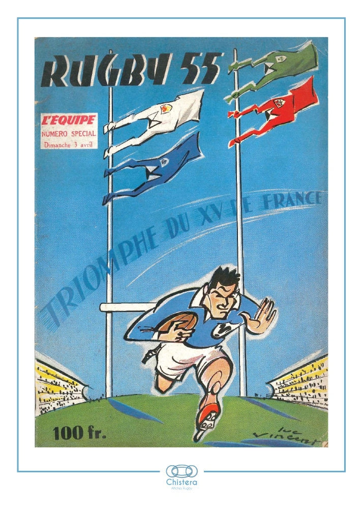 Affiche rugby 55 I L'équipe I pub vintage I pub rétro I affiche chistera I Equipe magazine