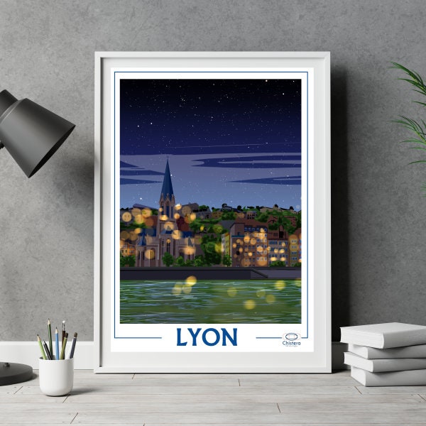 Affiche ville de Lyon la nuit