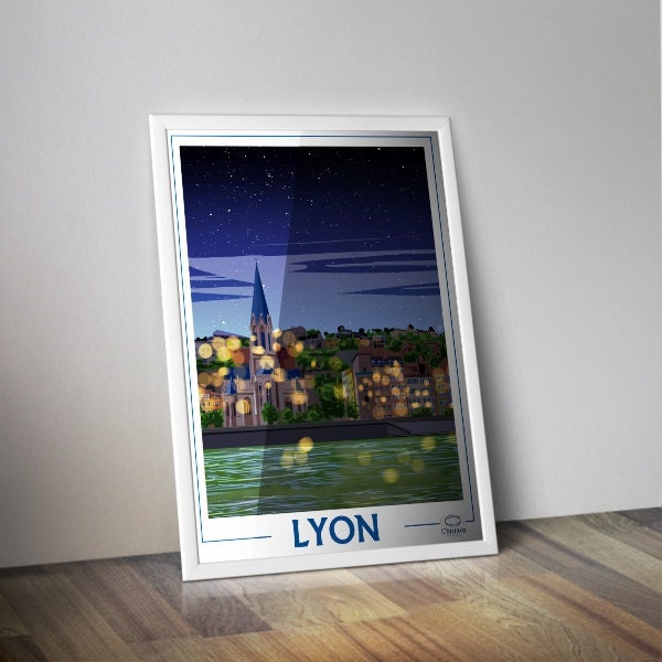 Affiche ville de Lyon la nuit