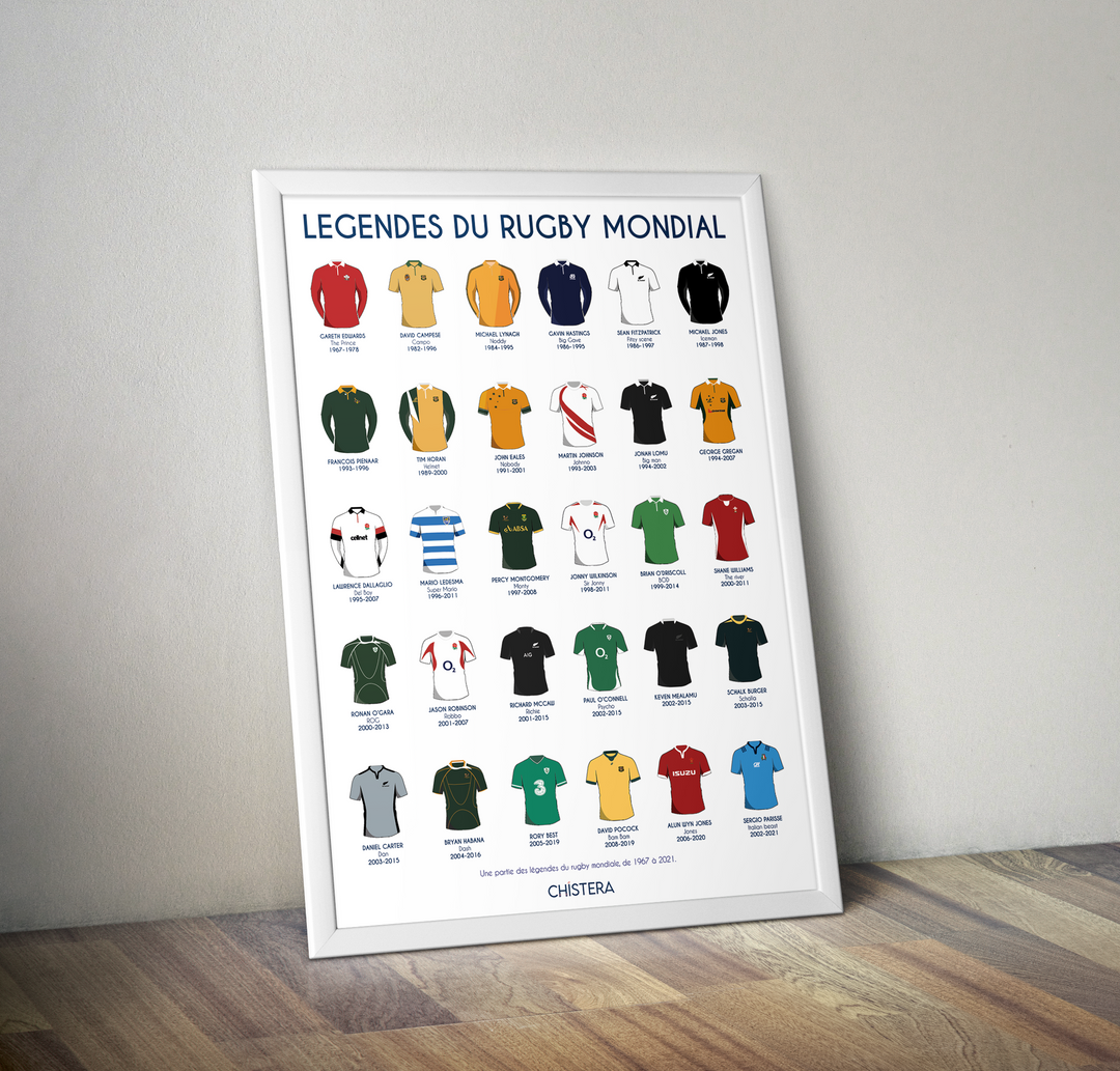légendes du rugby mondial affiche déco rugby chistera 
